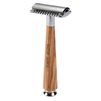 Naked Armor Gaswain Safety Razor Olive Wood Zinc Aluminum