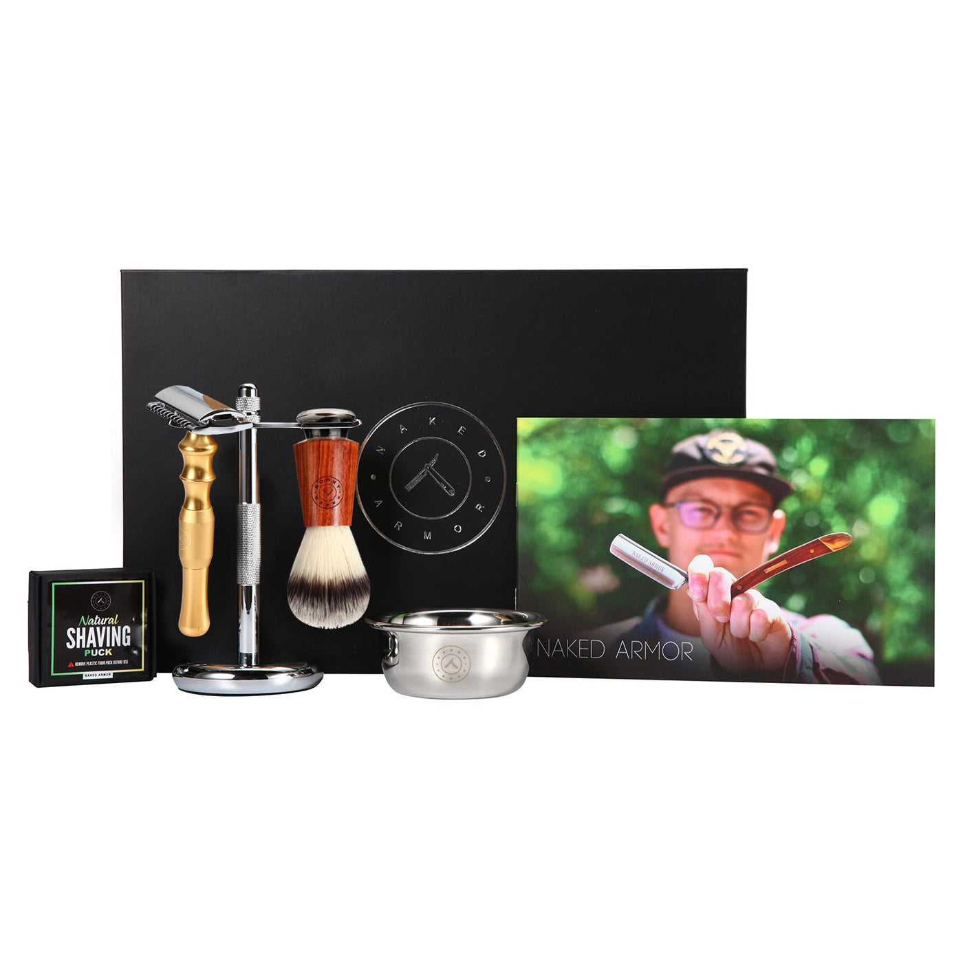 Naked Armor Gold Bleoberis Closed Comb Safety Razor Shaving Set