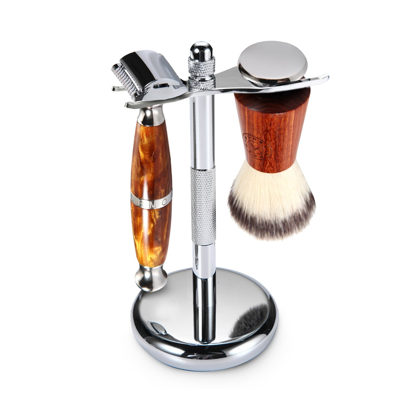 Naked Armor Light Brown Priamus Closed Comb Safety Razor Shaving Set