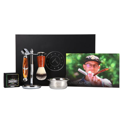Naked Armor Light Brown Priamus Closed Comb Safety Razor Shaving Set
