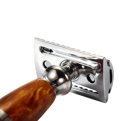 Naked Armor Light Brown Priamus Safety Razor Wood Finish Resin Zinc Aluminum