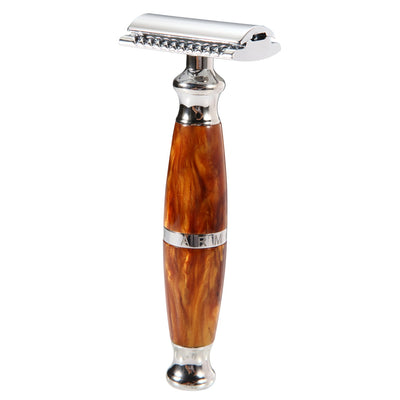 Naked Armor Light Brown Priamus Safety Razor Wood Finish Resin Zinc Aluminum
