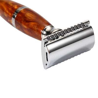 Naked Armor Light Brown Priamus Safety Razor Wood Finish Resin Zinc Aluminum