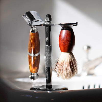 Naked Armor Light Brown Priamus Safety Razor Wood Finish Resin Zinc Aluminum