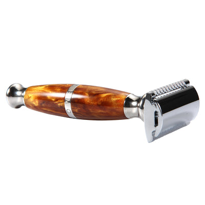 Naked Armor Light Brown Priamus Safety Razor Wood Finish Resin Zinc Aluminum