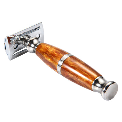 Naked Armor Light Brown Priamus Safety Razor Wood Finish Resin Zinc Aluminum