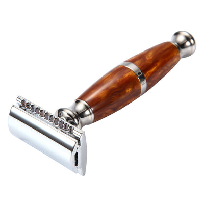 Naked Armor Light Brown Priamus Safety Razor Wood Finish Resin Zinc Aluminum