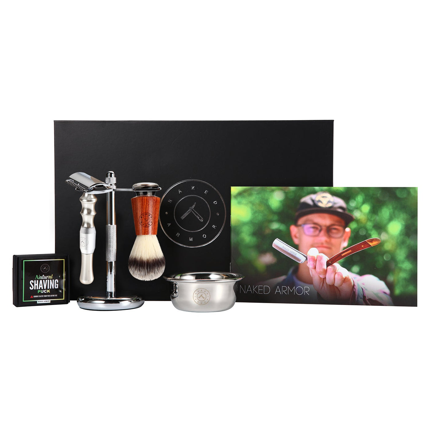 Naked Armor Silver Bleoberis Closed Comb Safety Razor Shaving Set