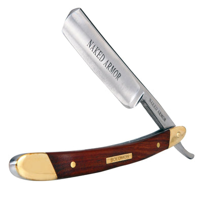 Naked Armor Solomon Straight Razor 7/8" Brown Algum Wood Japanese Steel