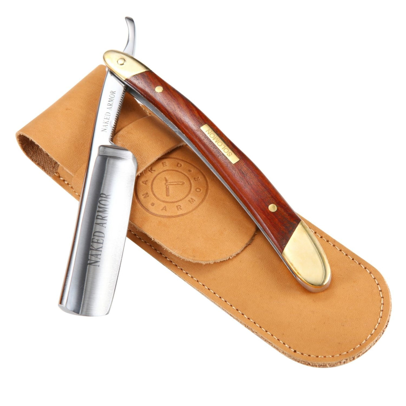 Naked Armor Solomon Straight Razor 7/8" Brown Algum Wood Japanese Steel