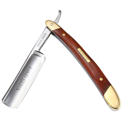 Naked Armor Solomon Straight Razor 7/8" Brown Algum Wood Japanese Steel