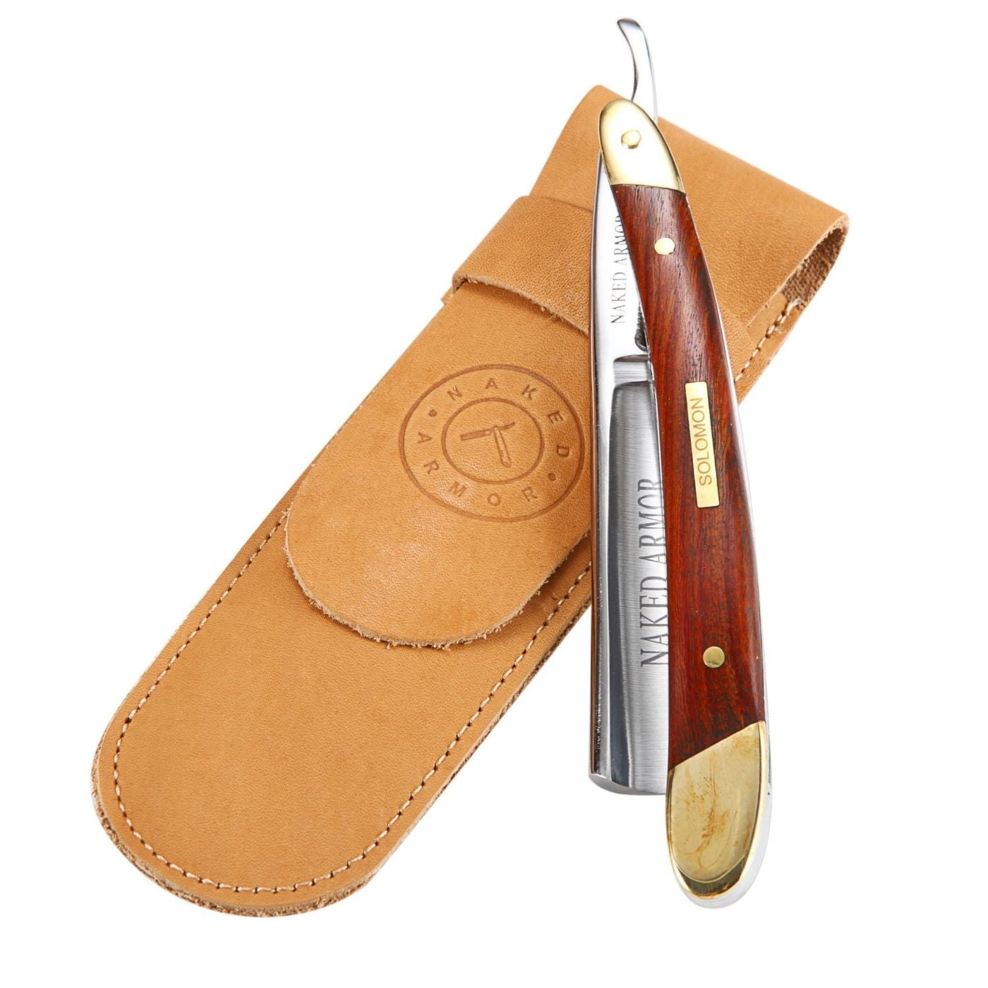 Naked Armor Solomon Straight Razor 7/8" Brown Algum Wood Japanese Steel