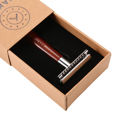Naked Armor Tor Safety Razor Mahogany Wood Zinc Aluminum