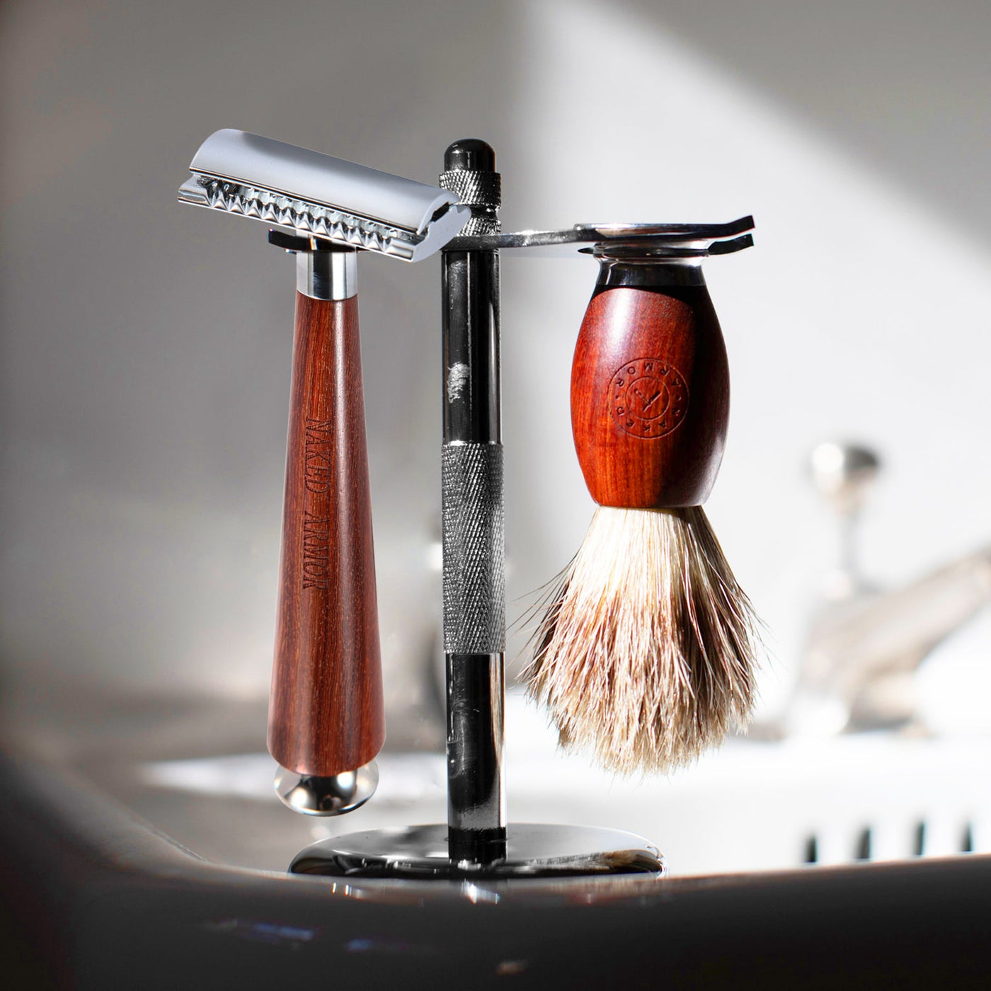 Naked Armor Tor Safety Razor Mahogany Wood Zinc Aluminum