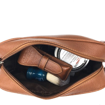 Parker Saddle Brown Water Buffalo Leather Toiletry Bag