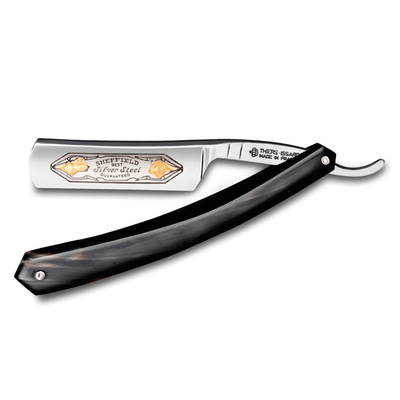 Thiers Issard 'Sheffield Best Silver Steel' Wolf and Ram Straight Razor 6/8" Black Cow Horn Tip Carbon Steel