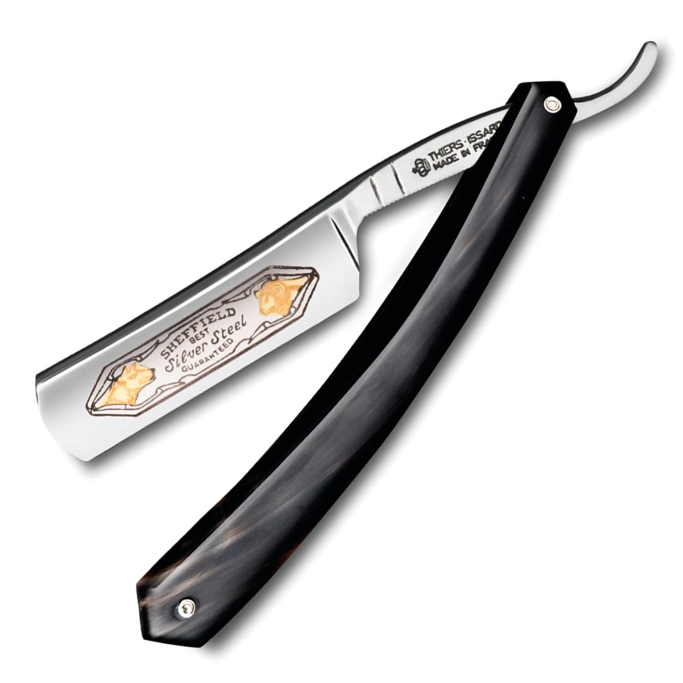 Thiers Issard 'Sheffield Best Silver Steel' Wolf and Ram Straight Razor 6/8" Black Cow Horn Tip Carbon Steel